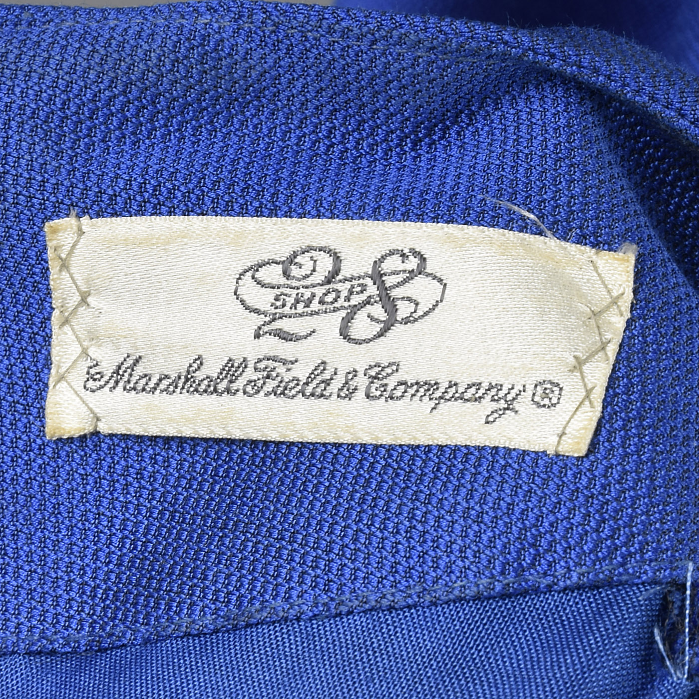 Large 1960s Marshall Field & Co. 28 Shop Blue Shift Dress with Sequin Trim Unlabeled Malcolm Starr