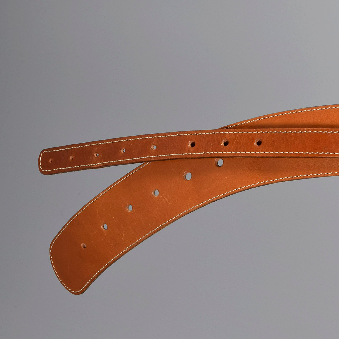 Brown Leather Belt with Double Gold Buckles