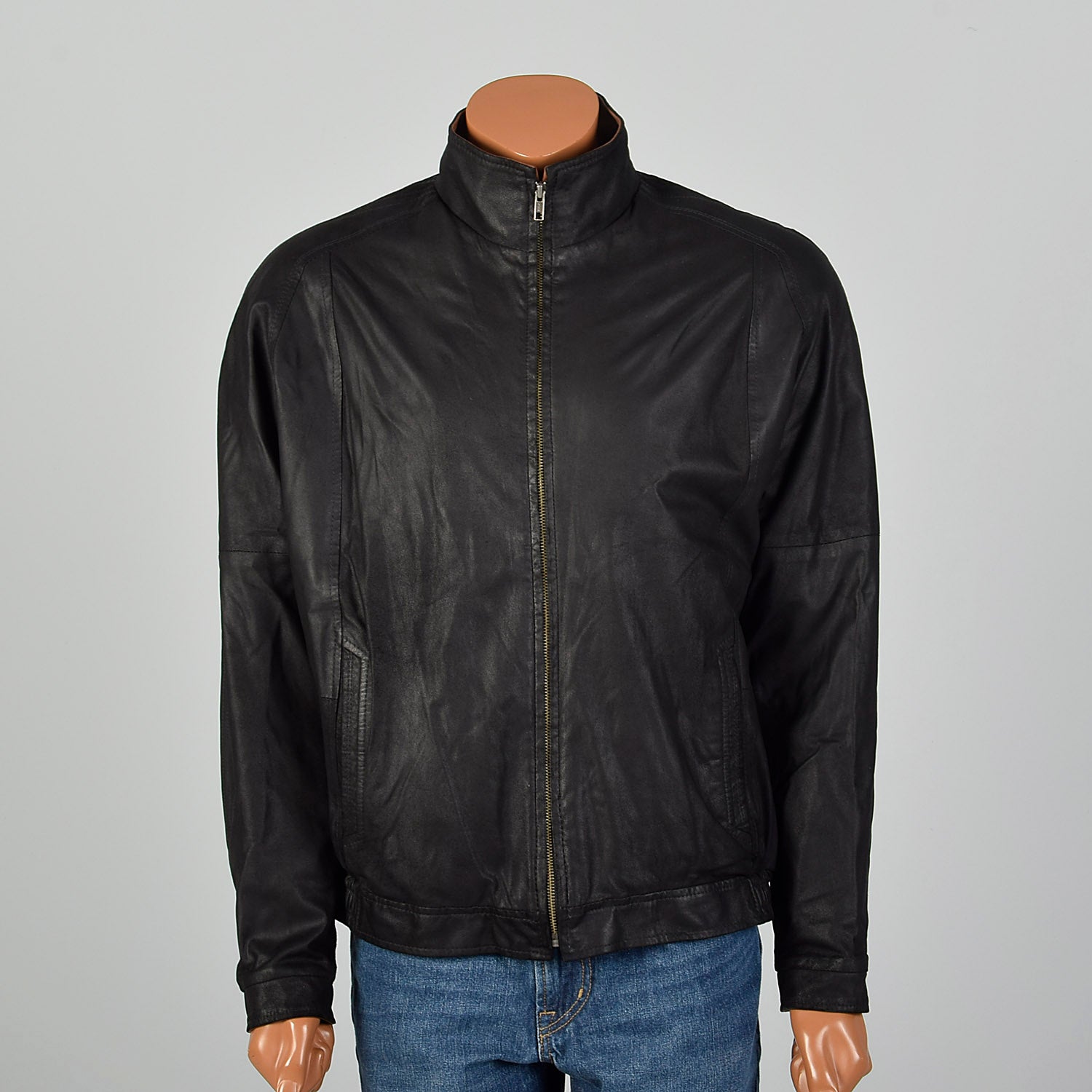 Large Remy 1990s Black Leather Bomber Jacket