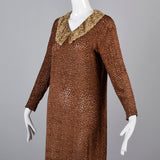 1920s Brown Silk Dress with Lace Trim