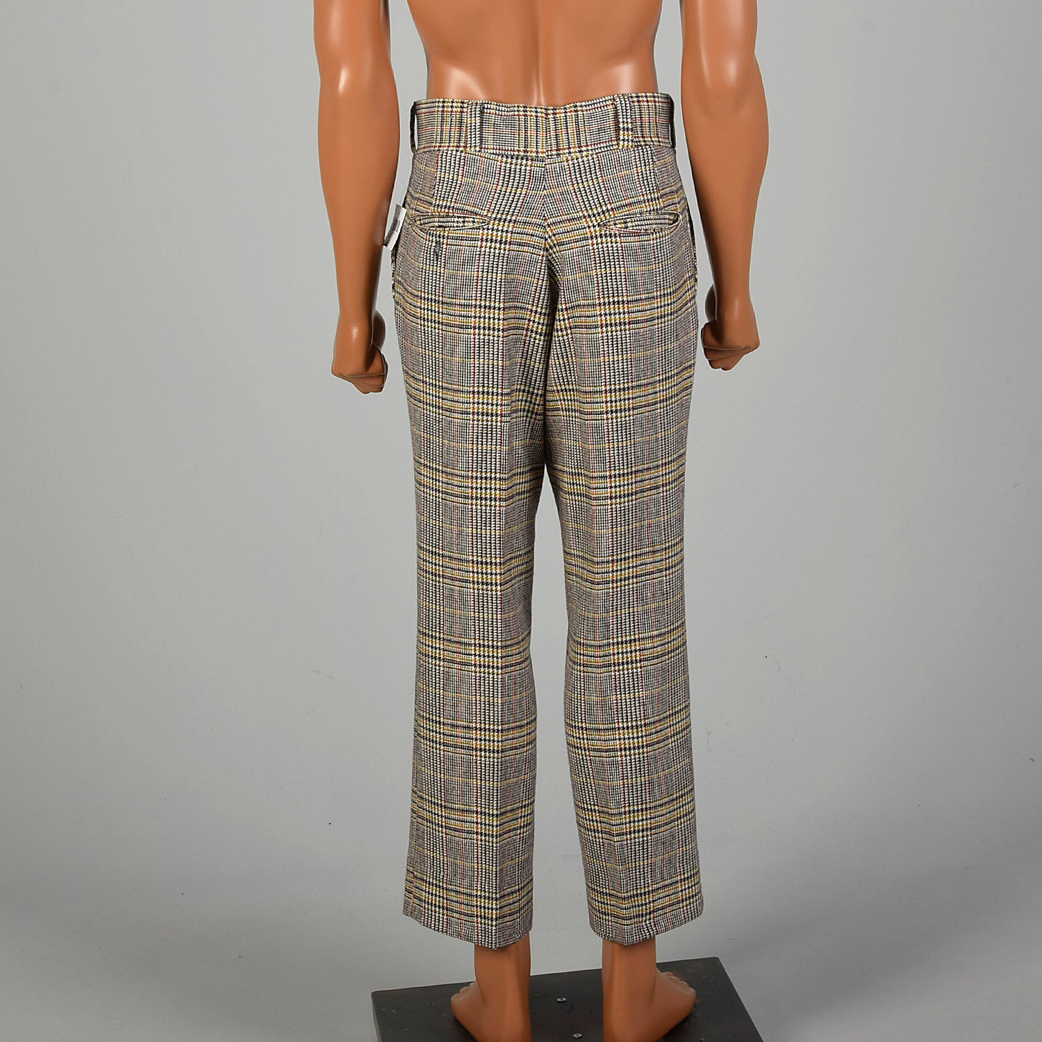 Small 1960s Mens Plaid Wool Pants Flat Front Straight Leg Short