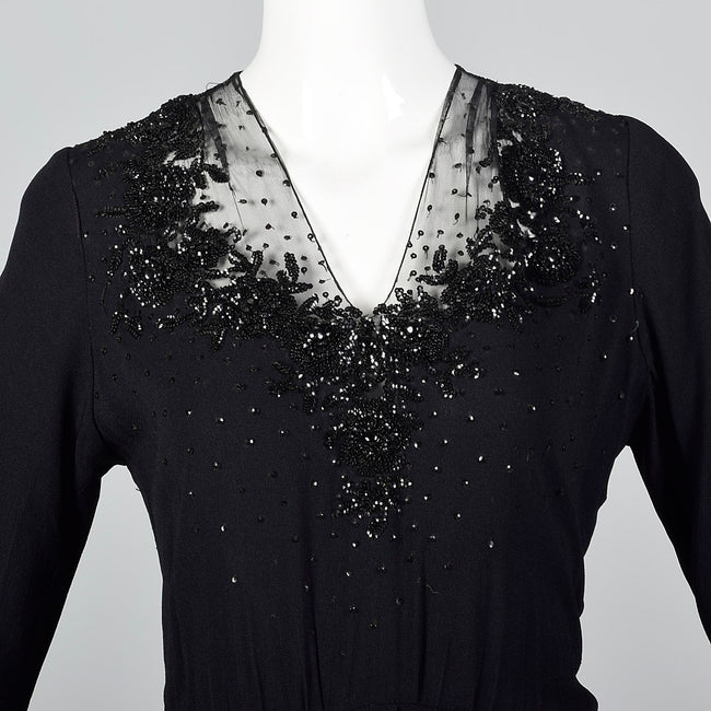 1930s Black Dress with Sequin and Mesh Detail