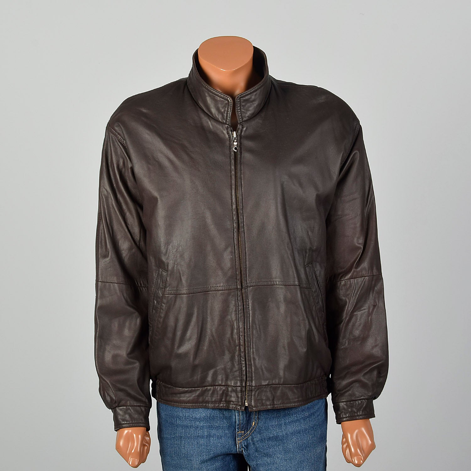 Large Remy Mens 1990s Chocolate Brown Leather Jacket