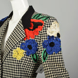 Medium 1980s Escada Blazer Gingham Novelty Flower Soutache Jacket