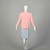 Small 1980s Bill Blass Pastel Crepe Skirt Suit Blue Pink Separates Ensemble