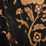 Black Silk Piano Shawl Brown Floral Embroidery Rhinestones with Fringe