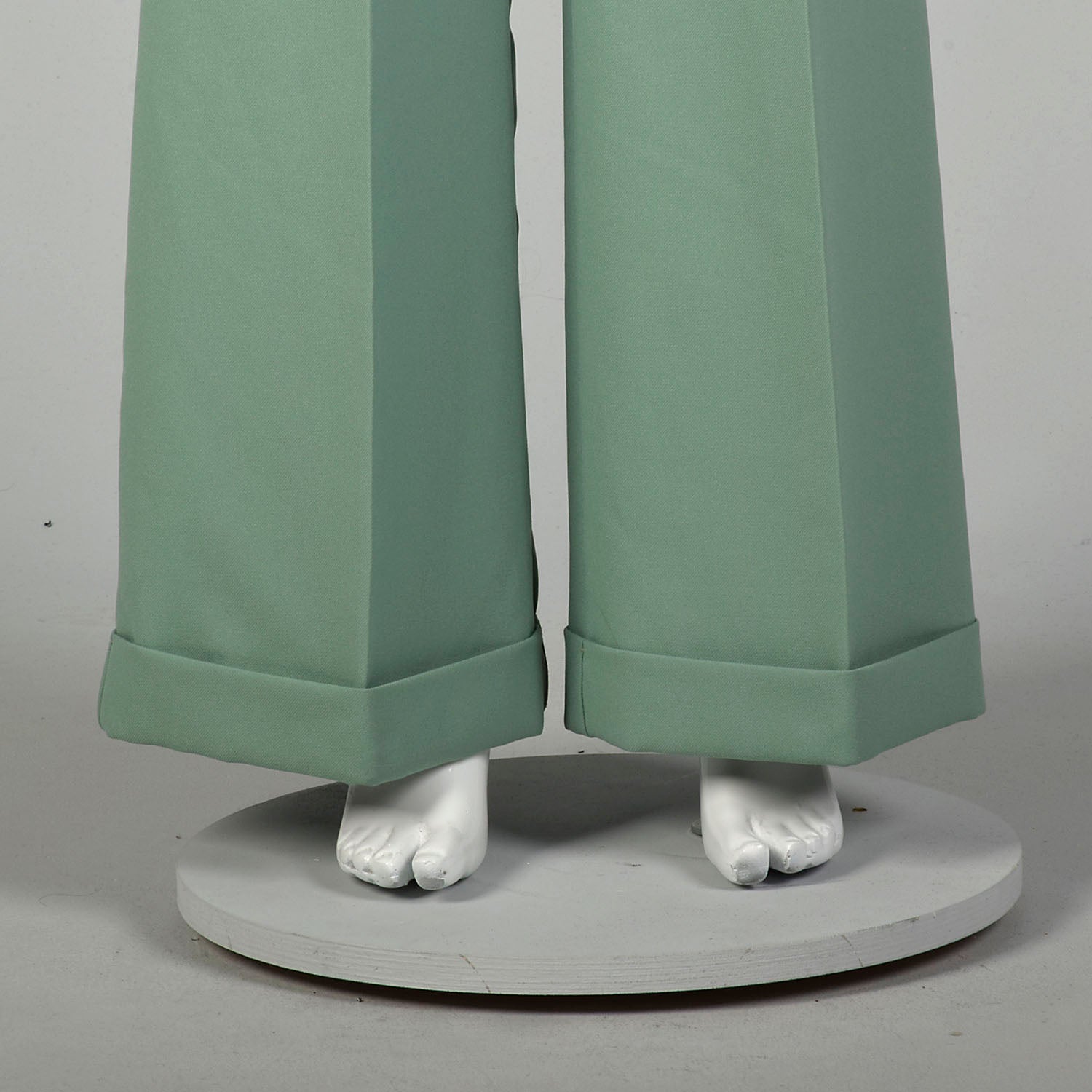 Small 1970s Mint Green Pants Boho Wide Leg High Rise Polyester Bell Bottoms