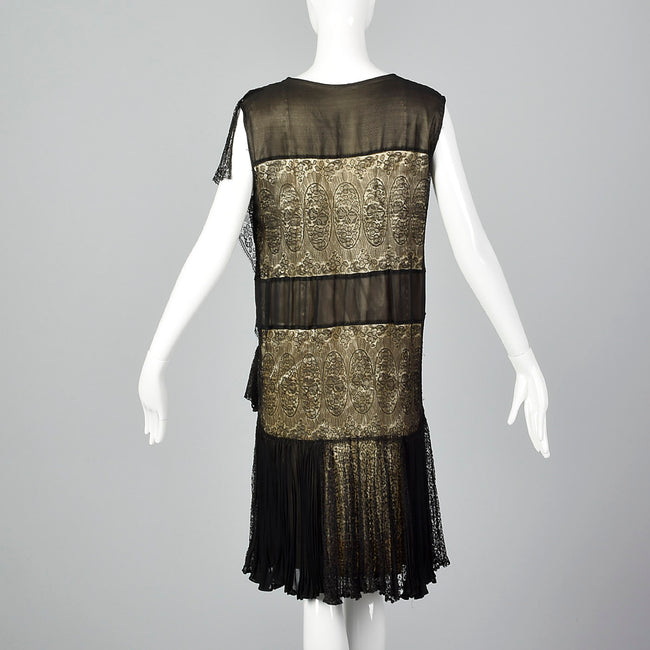 1920s Gorgeous Black Lace Overlay Dress