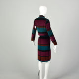 Small 1980s Horizontal Stripe Skirt Set Jewel Tone Suit Narrow Wale Corduroy Separates Outfit