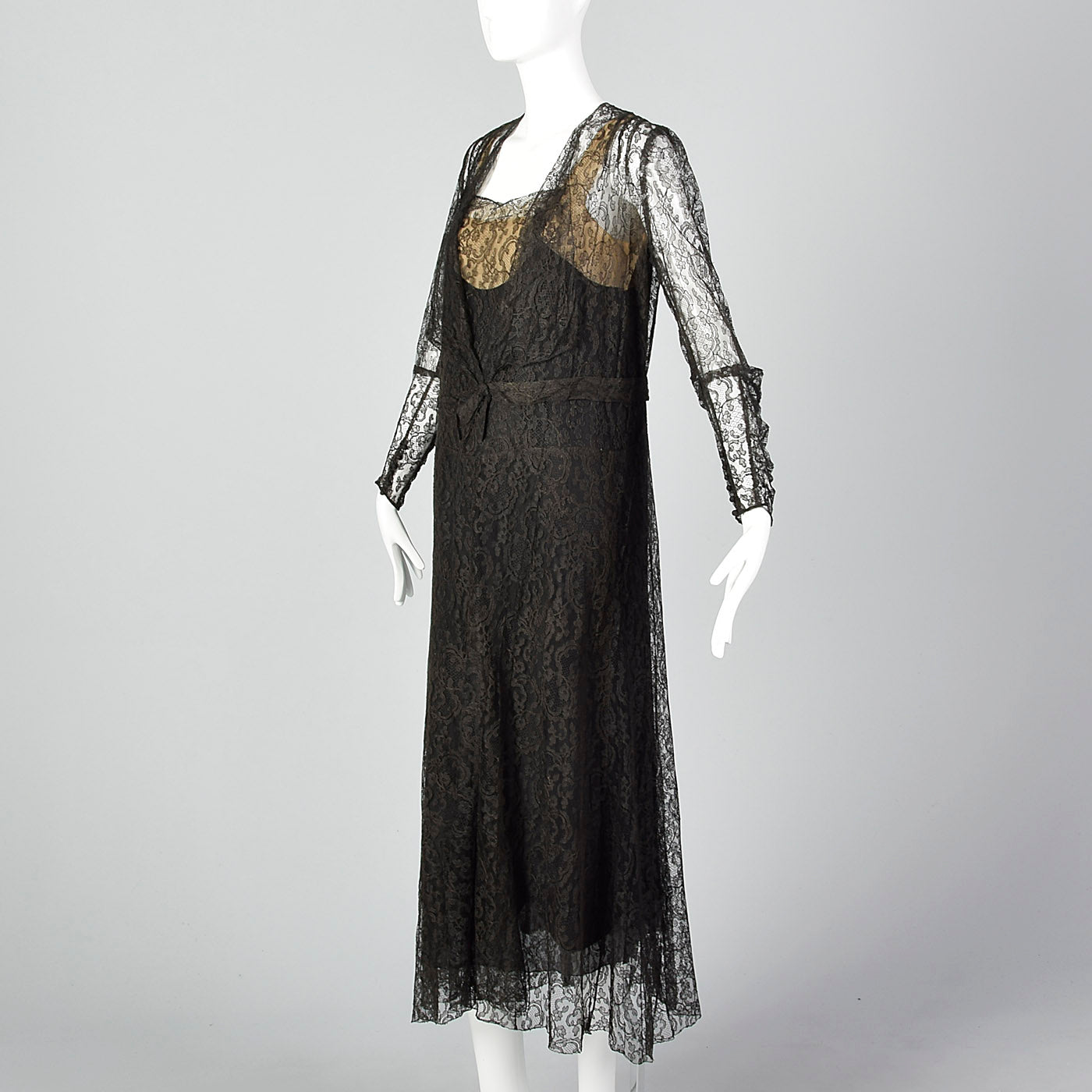 1930s Black Lace Evening Dress