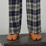 Medium 1960s Mens Pendleton Wool Pants Blue Plaid Flat Front Straight Leg