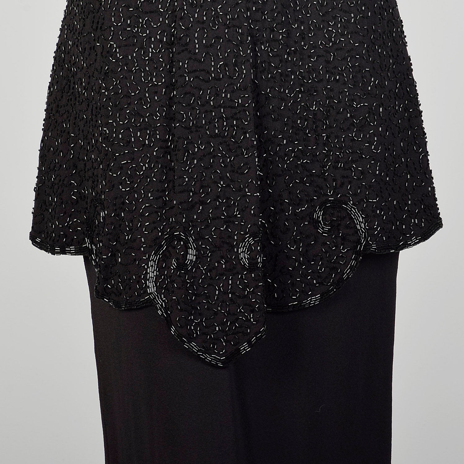 Medium 1940s Little Black Dress Beaded Art Deco Rayon Short Sleeve Peplum
