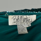 Large 1980s Bob Mackie Gown Bugle Beads Sequins Caged Back Hi Low Beaded Fringe Hem