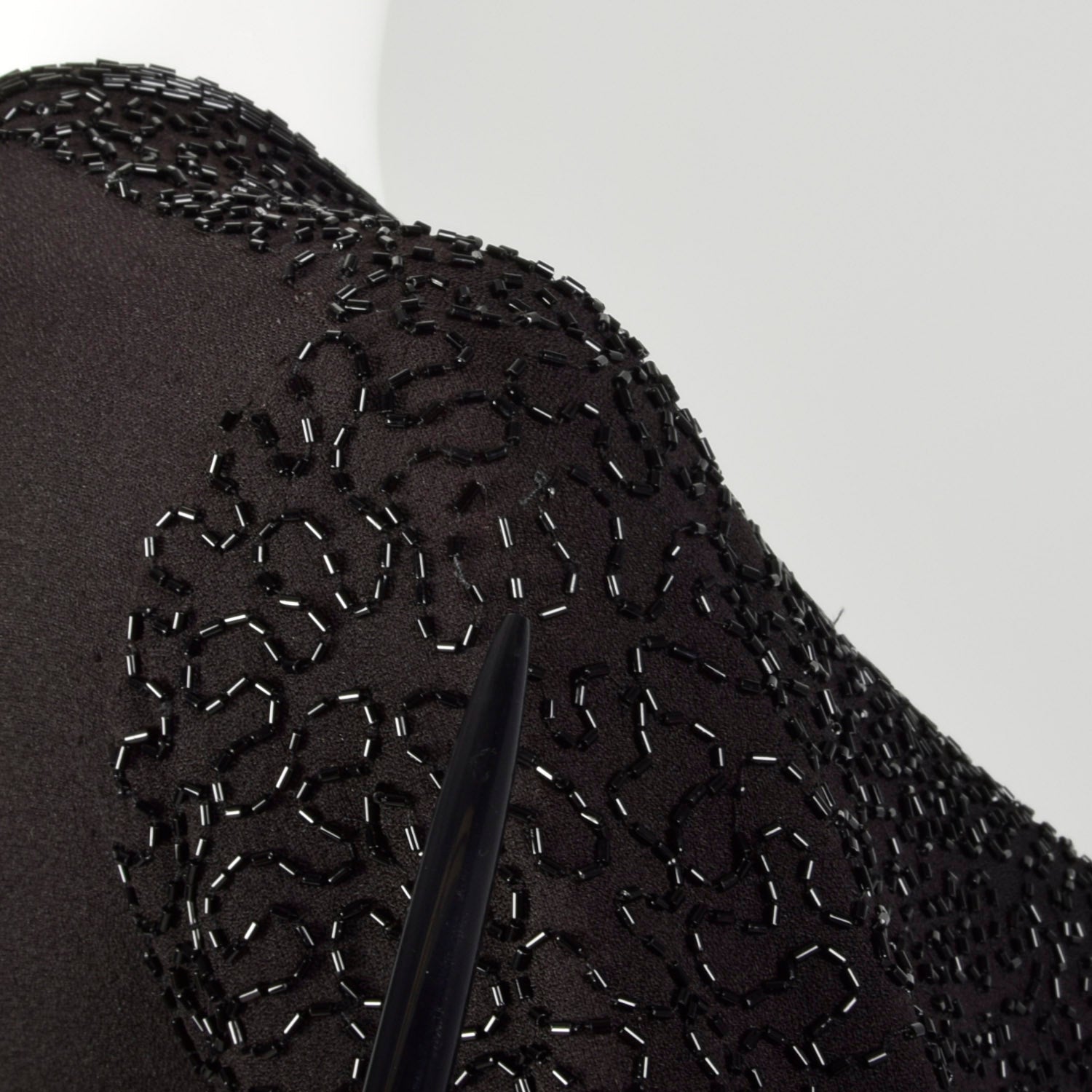 Medium 1940s Little Black Dress Beaded Art Deco Rayon Short Sleeve Peplum