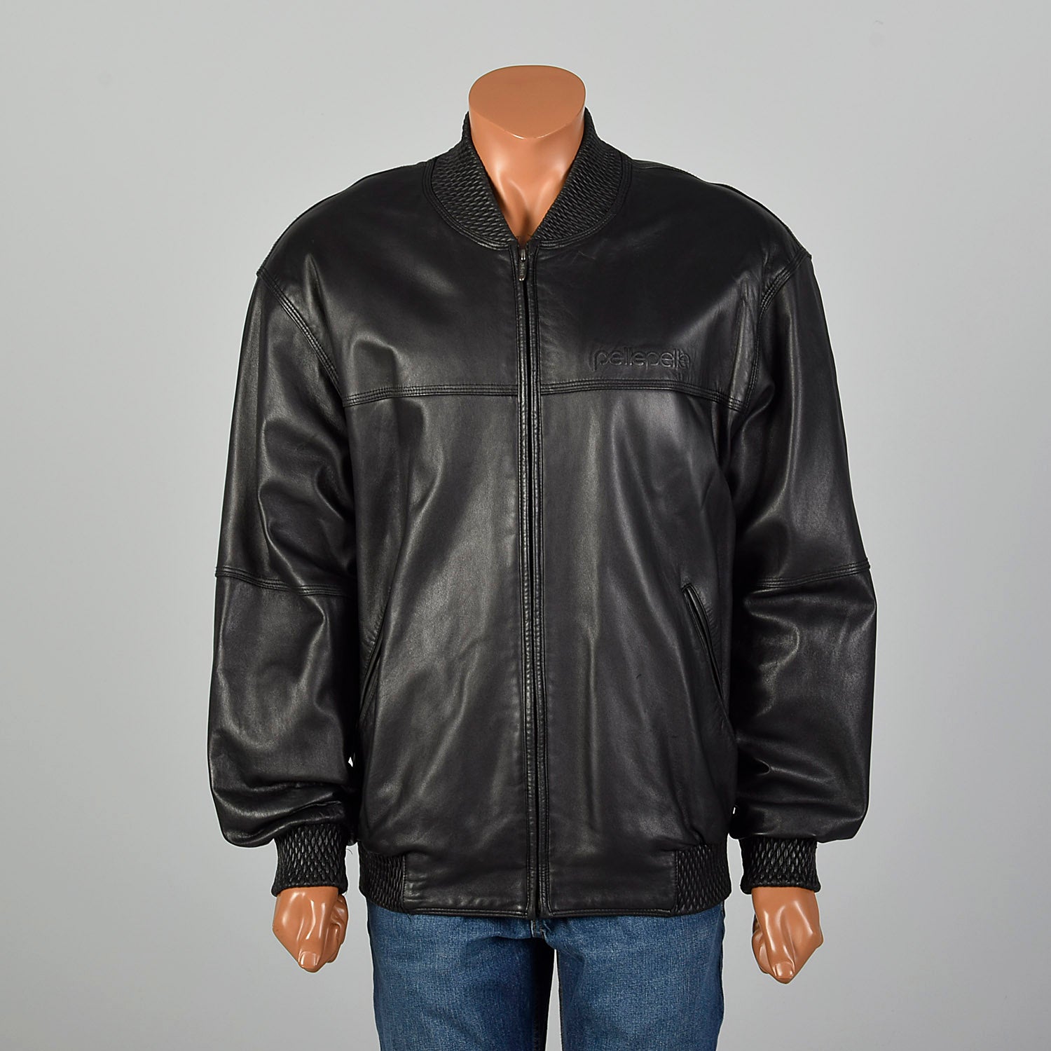 Large-XLPelle Pelle Black Leather Bomber Jacket