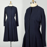 XXS 1950s Navy Blue Princess Coat Hourglass Coat Dress Winter Weight Wool