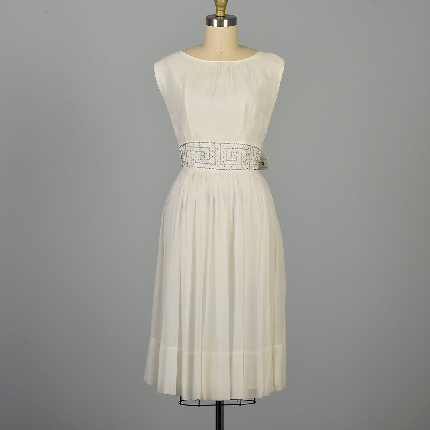 Medium 1960s White Silk Dress Rhinestone Waist Sleeveless Style & Salvage Medium 1960s White Silk Dress Rhinestone Waist Sleeveless Style & Salvage