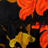Small 1970s Maxi Dress Bohemian Bark Cloth Psychedelic Autumn