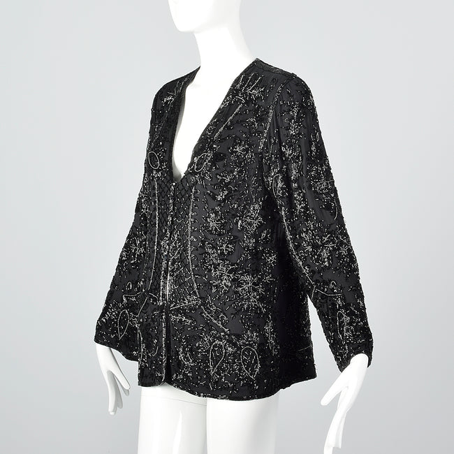 2000s Eavis & Brown Black Silk Beaded Jacket