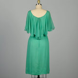 Small 1960s Wiggle Dress Emerald Green Cocktail Party Sleeveless Cape Collar