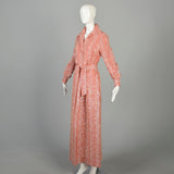 Large 1970s Long Sleeve Maxi Dress Red Gingham Sequin Picnic Country Glamour Tablecloth