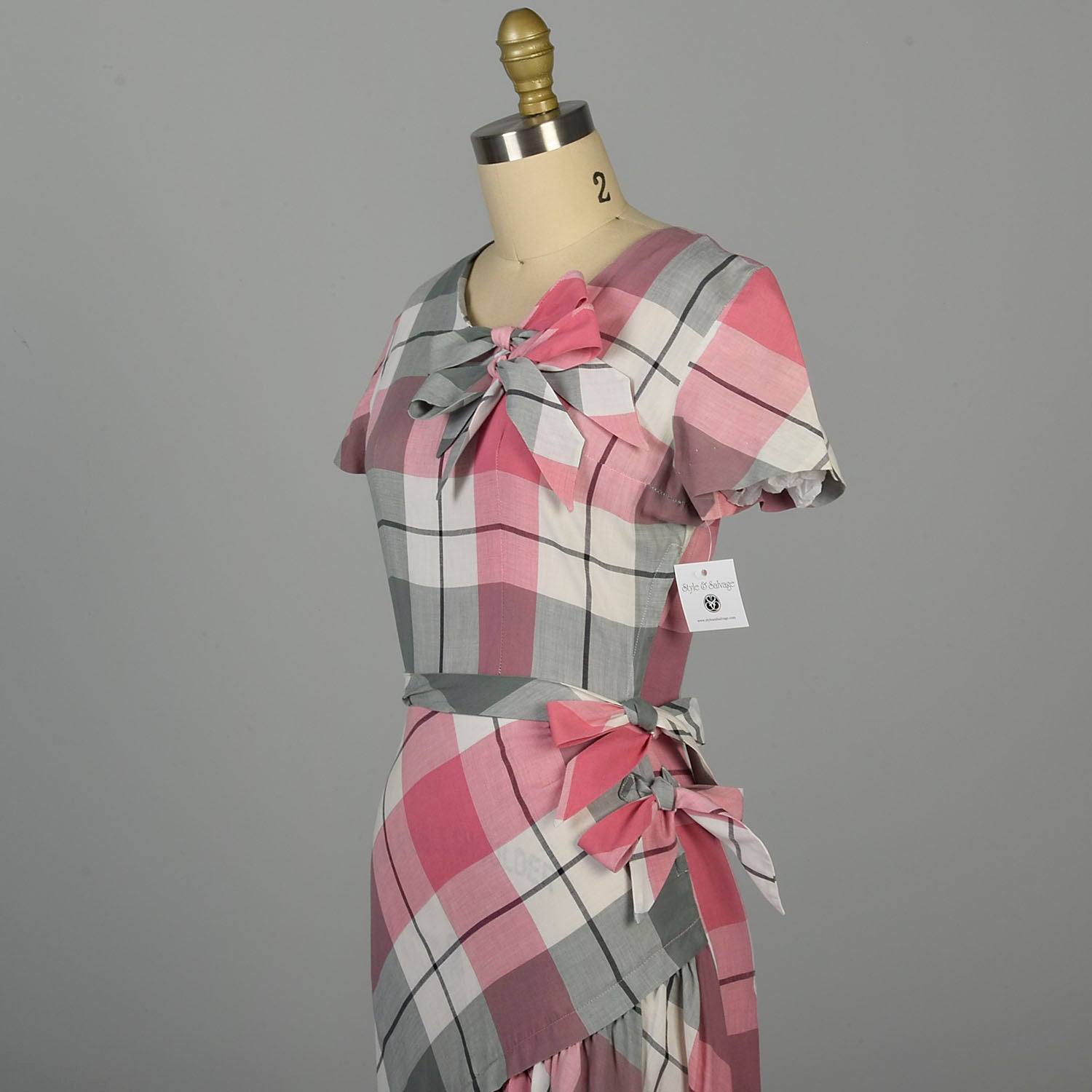 XS 1950s Dress Pink Plaid Cotton Sanforized Day Dress Style & Salvage XS 1950s Dress Pink Plaid Cotton Sanforized Day Dress Style & Salvage