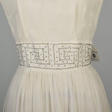 Medium 1960s White Silk Dress Rhinestone Waist Sleeveless
