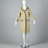 1960s Cream Plaid Coat Brown & Teal