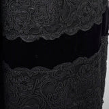 1980s Scaasi Black Velvet Drop Waist Evening Dress