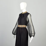 Large 1970s Ensemble Maxi Skirt Two Piece Blouse Hippie Sheer Bishop Sleeve