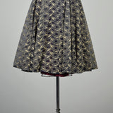 Small 1950s Flocked Dress Navy Blue Short Sleeve