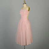 XXS 1950s Pink Party Dress Ruched Barbie Strapless