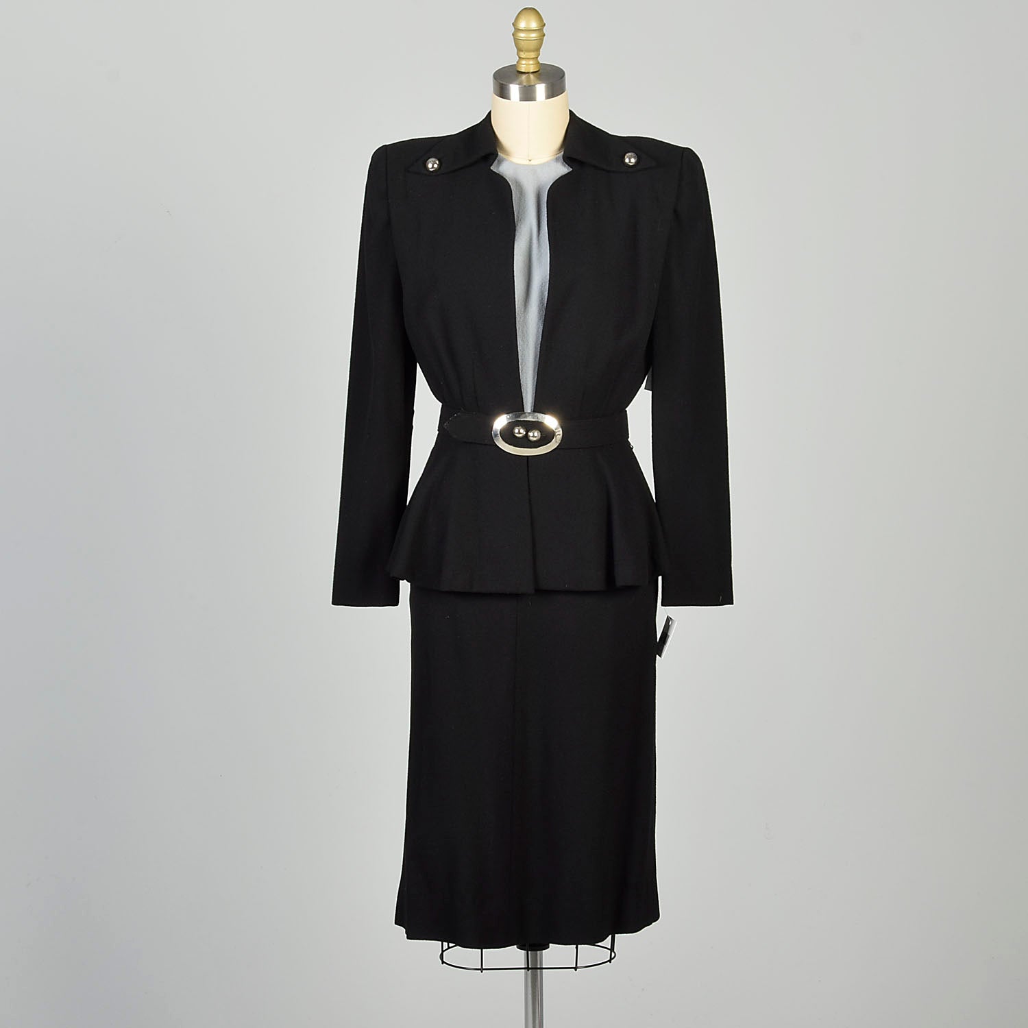 XS 1940s Dress and Jacket Set Belted Black Suit Set Style & Salvage XS 1940s Dress and Jacket Set Belted Black Suit Set Style & Salvage