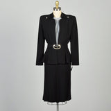 XS 1940s Dress and Jacket Set Belted Black Suit Set
