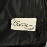 XS 1950s Dress Velvet Flower Hem Black Taffeta