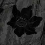XS 1950s Dress Velvet Flower Hem Black Taffeta