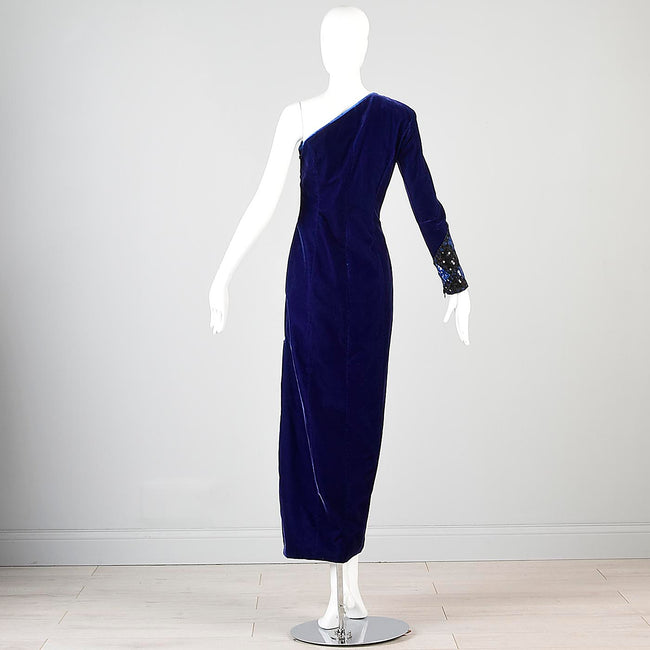 1990s Escada Couture Purple Velvet Asymmetric Evening Dress