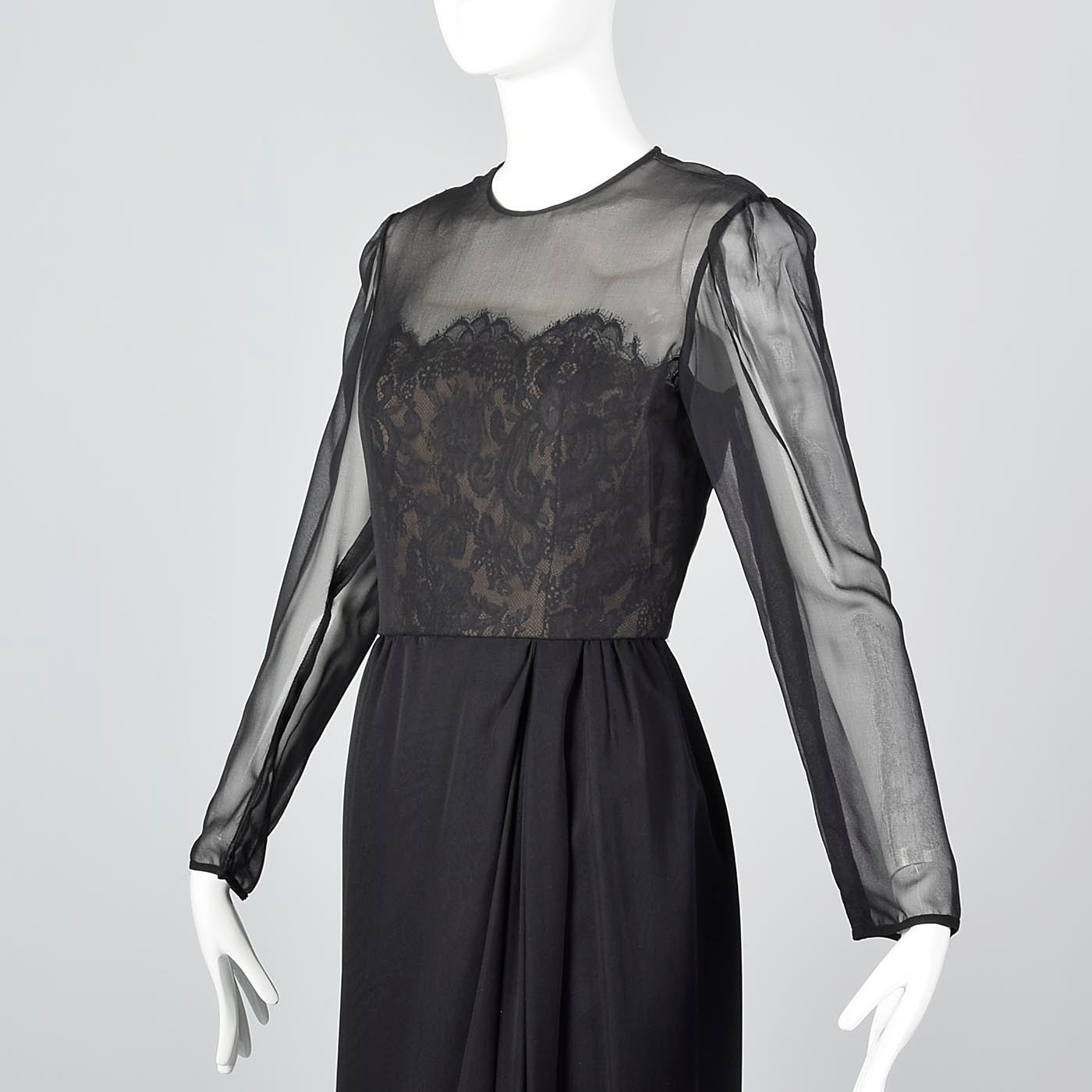 Michael Novarese Long Sleeve Black Evening Dress with Lace Illusion Bodice