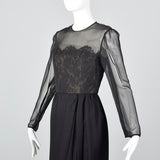 Michael Novarese Long Sleeve Black Evening Dress with Lace Illusion Bodice