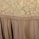 XS 1960s Dress Taupe Lace Drop Waist Pleated Skirt