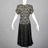 1940s Black and White Print Dress with Sheer Overlay