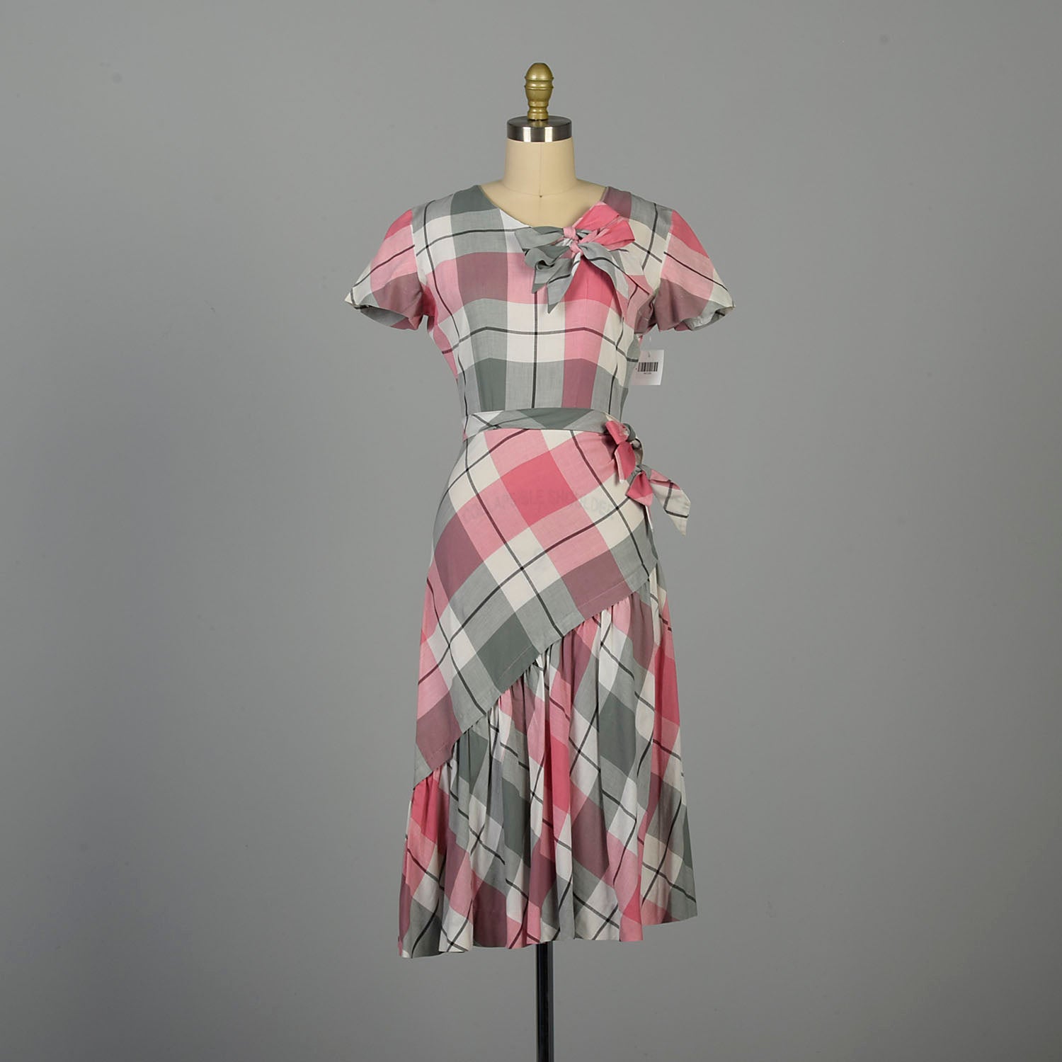 XS 1950s Dress Pink Plaid Cotton Sanforized Day Dress Style & Salvage XS 1950s Dress Pink Plaid Cotton Sanforized Day Dress Style & Salvage