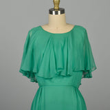 Small 1960s Wiggle Dress Emerald Green Cocktail Party Sleeveless Cape Collar
