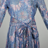 Small 1970s Maxi Dress Lurex Psychedelic Metallic Floral Evening