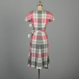 XS 1950s Dress Pink Plaid Cotton Sanforized Day Dress