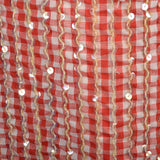 Large 1970s Long Sleeve Maxi Dress Red Gingham Sequin Picnic Country Glamour Tablecloth