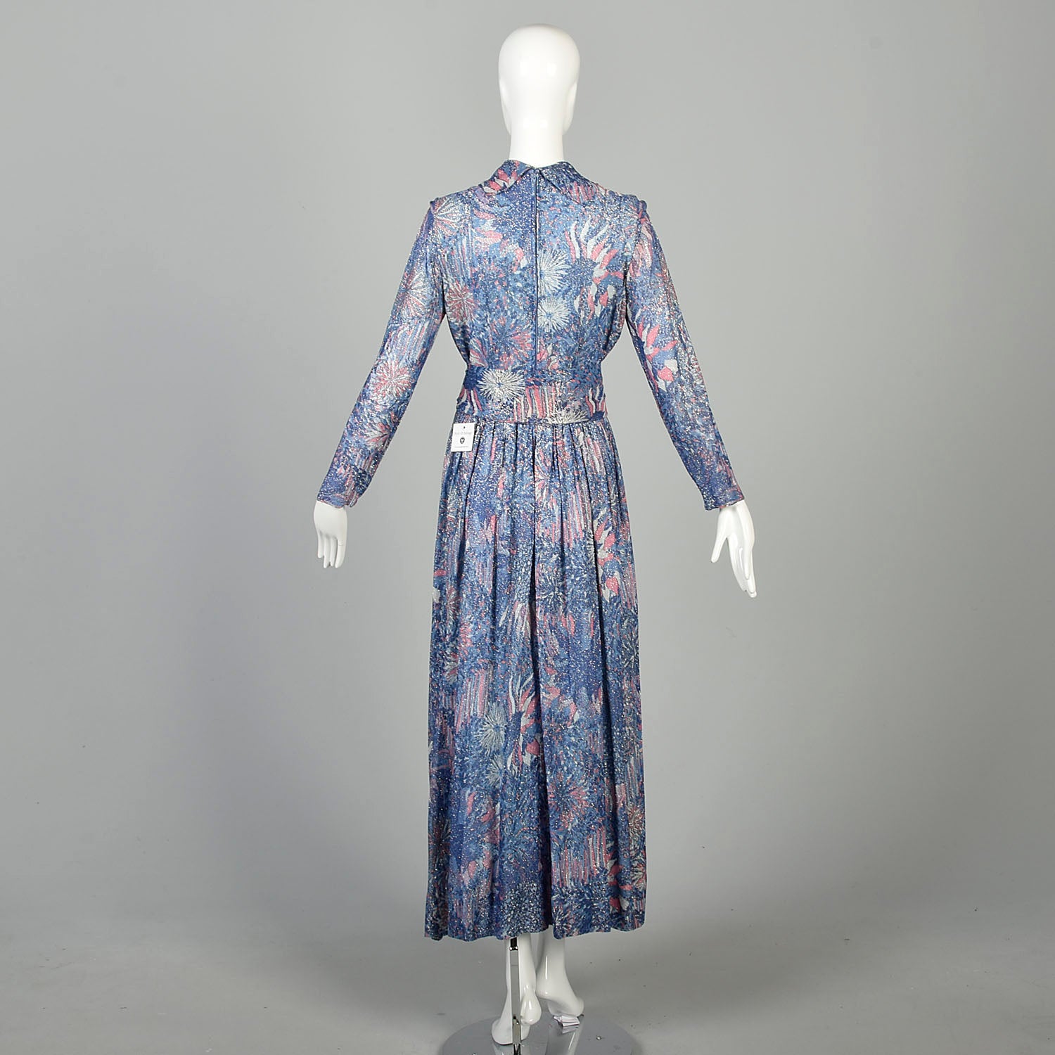 Small 1970s Maxi Dress Lurex Psychedelic Metallic Floral Evening