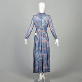 Small 1970s Maxi Dress Lurex Psychedelic Metallic Floral Evening