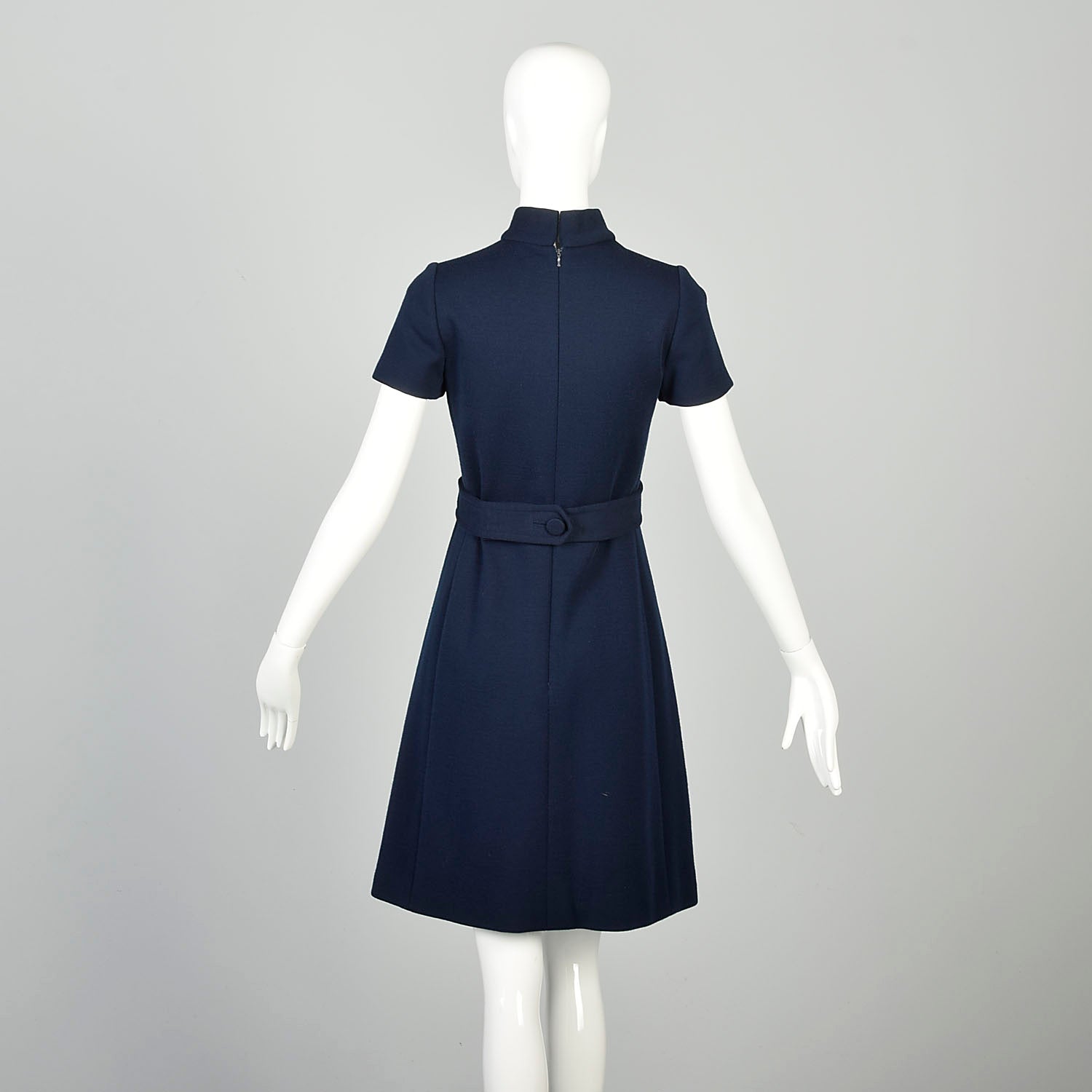 XXS 1970s Mod Dress Shift Minimalist Patch Pockets Navy Blue Knit