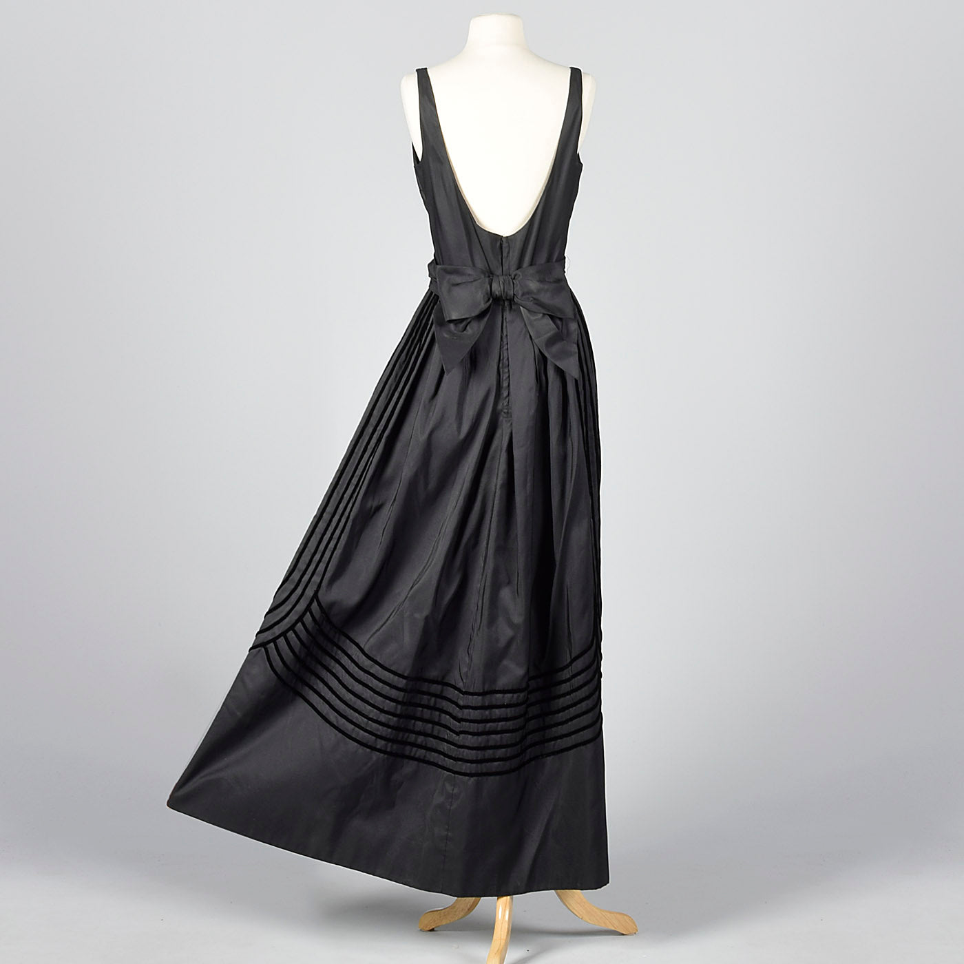 1950s Formal Black Maxi Dress with Stripe Trim